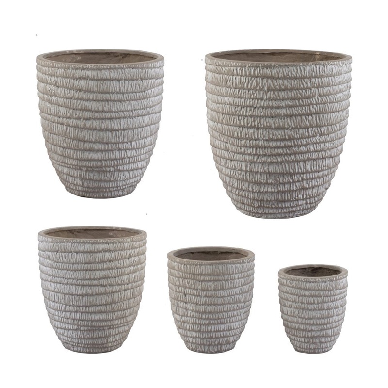 A&B Home Five Round Pots with White Net Finish