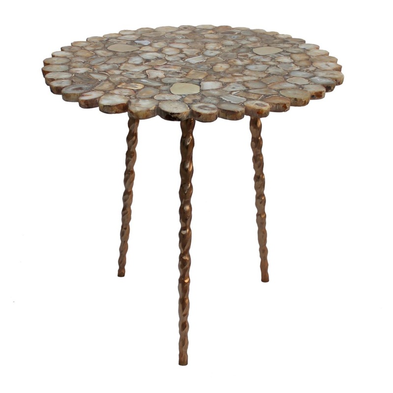 A&B Home Gold Agate Center Table with Brass