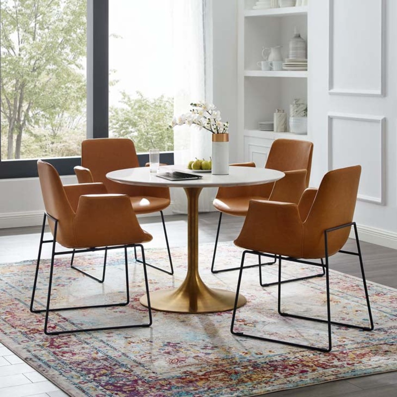 Modway Lippa 40" Round Dining Table in Gold White - EEI-3226