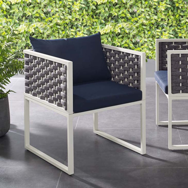 Modway Stance Outdoor Patio Aluminum Dining Armchair White Navy - EEI-3053