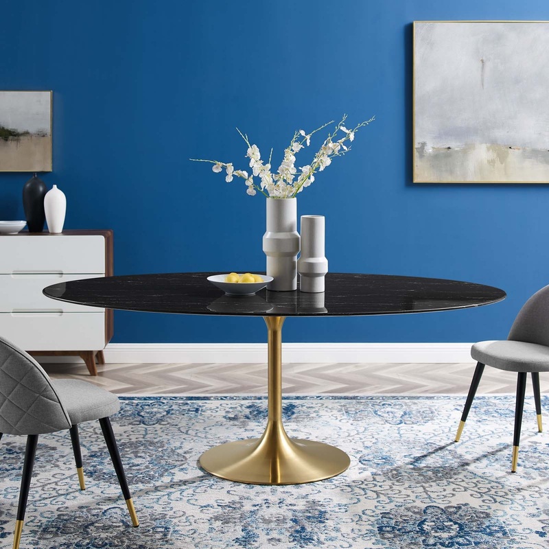 Modway Lippa 78" Oval Artificial Marble Dining Table - EEI-5528