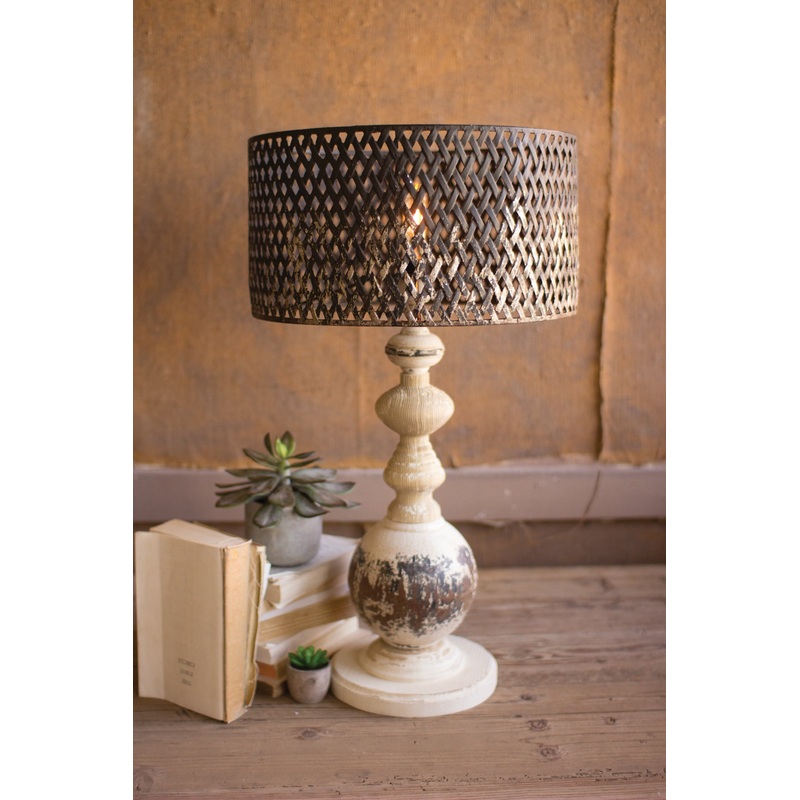 Kalalou Table Lamp - Round Metal Base With Perforated Metal Shade