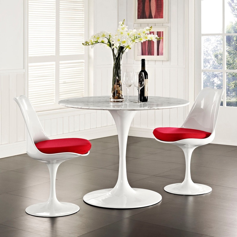 Modway Lippa 40" Round Artificial Marble Dining Table in White - EEI-1130