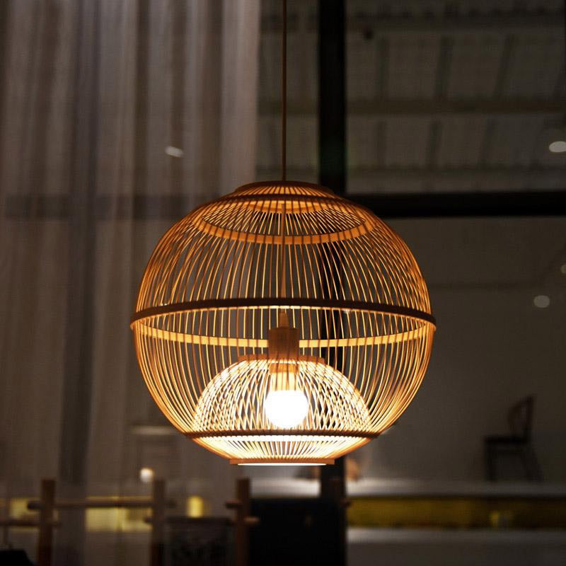Bamboo Wicker Rattan Ball Cage Pendant Light By Artisan Living