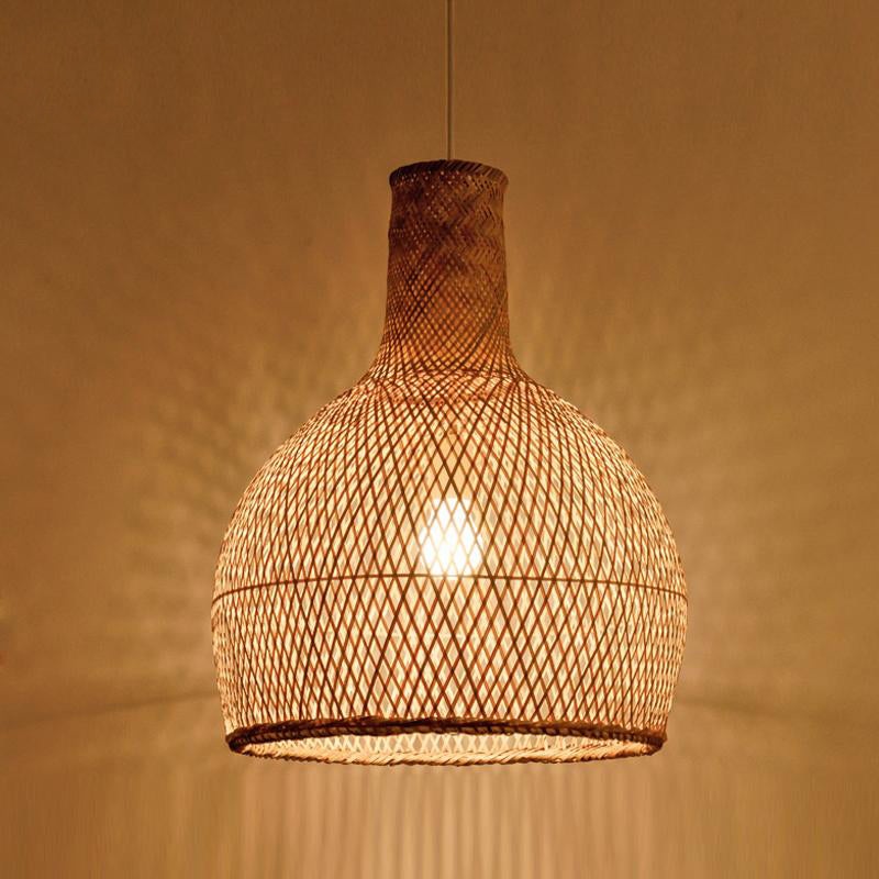 Bamboo Wicker Rattan Cage Lantern Shade Pendant Light By Artisan Living