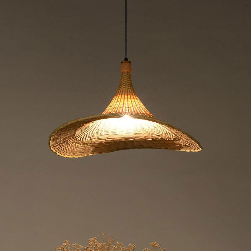 Bamboo Wicker Rattan Hat Pendant Light By Artisan Living