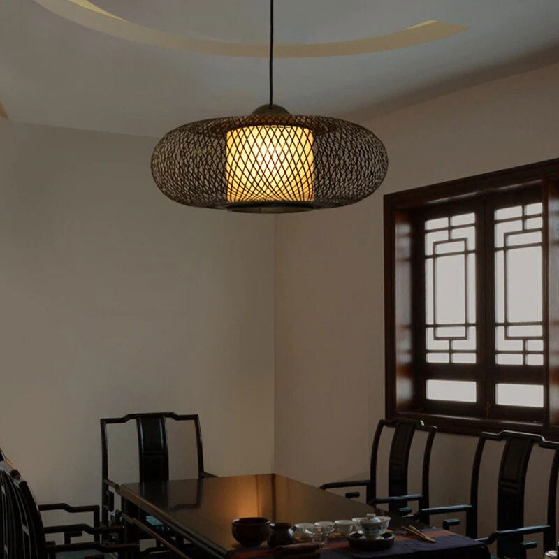 Bamboo Wicker Rattan Lantern Pendant Light By Artisan Living-2366