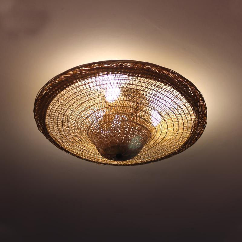 Bamboo Wicker Rattan Straw Hat Shade Ceiling Light By Artisan Living