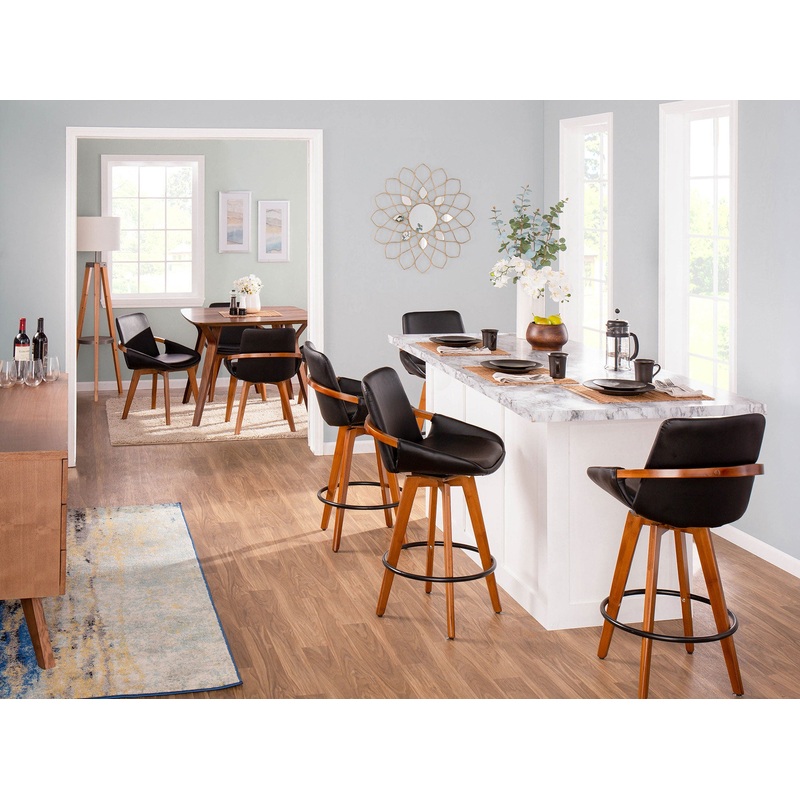 Cosmo Fixed Height Counter Stool with Color Walnut Bamboo, Black PU, Black Metal Stylish Faux Leather Upholstery and Built-In Footrest by LumiSource B26-COSMO