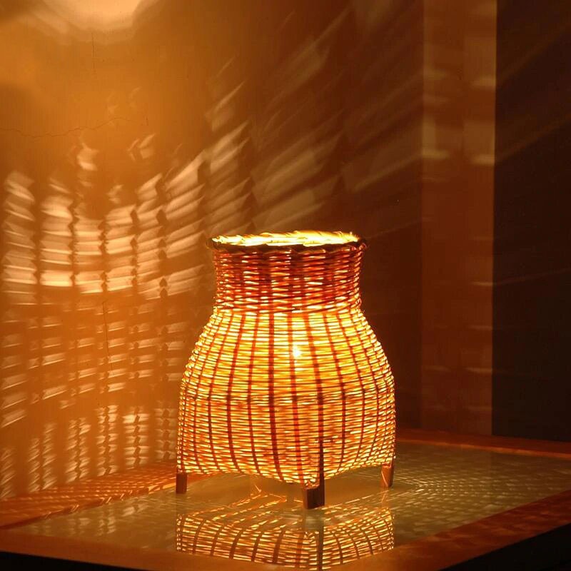Mini Craft Bamboo Wicker Rattan Vase Shade Table Lamp By Artisan Living
