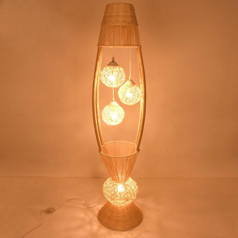Rustic Wicker Rattan Flower Shade Floor Lamp By Artisan Living