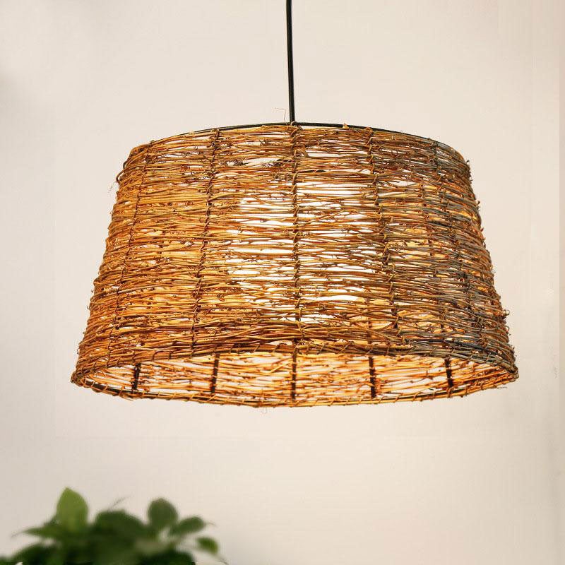 Wicker Rattan Glass Bucket Shade Pendant Light By Artisan Living