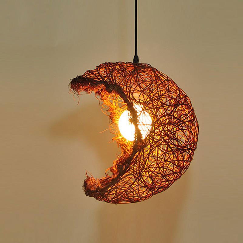 Wicker Rattan Shade Moon Pendant Light By Artisan Living