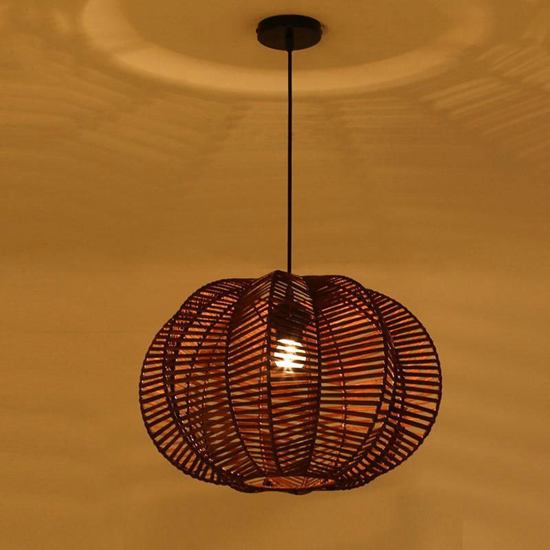 Wicker Rattan Shade Pumpkin Pendant Light By Artisan Living