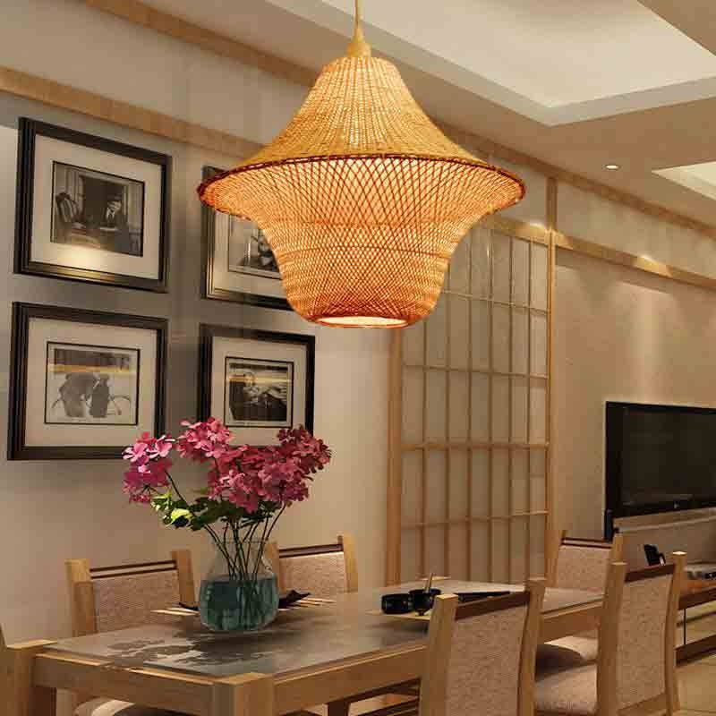 Bamboo Wicker Rattan Hat Cage Shade Pendant Light By Artisan Living