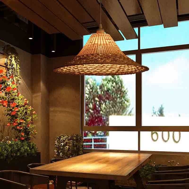 Wicker Rattan Straw Hat Shade Pendant Light By Artisan Living