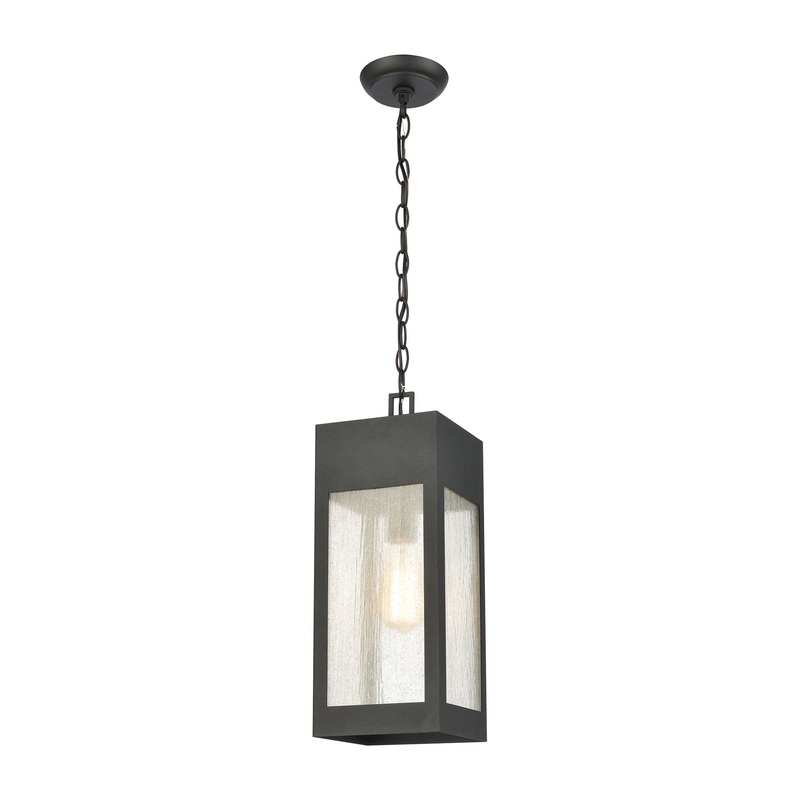 Angus 1-Light Outdoor Pendant in Charcoal with Seedy Glass Enclosure by ELK Lighting