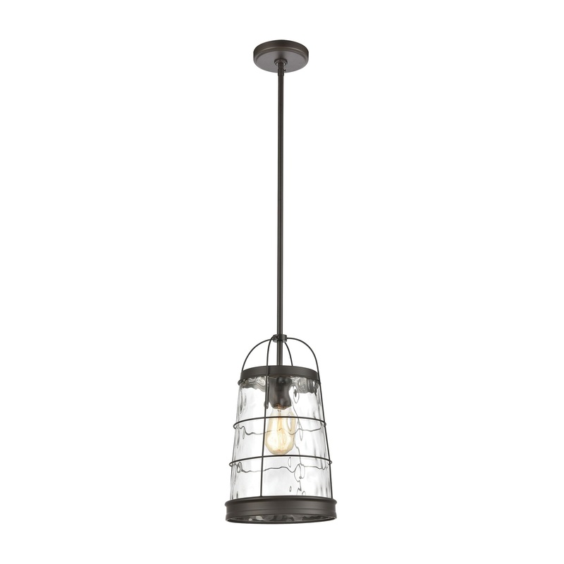 Azaria 1-Light Mini Pendant in Oil Rubbed Bronze with Water Glass by ELK Lighting