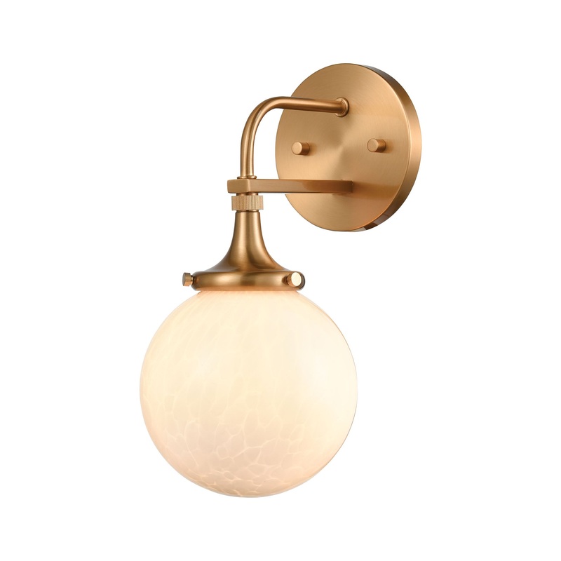 Beverly Hills Vanity Light in Satin Brass with White Feathered Glass by ELK Lighting
