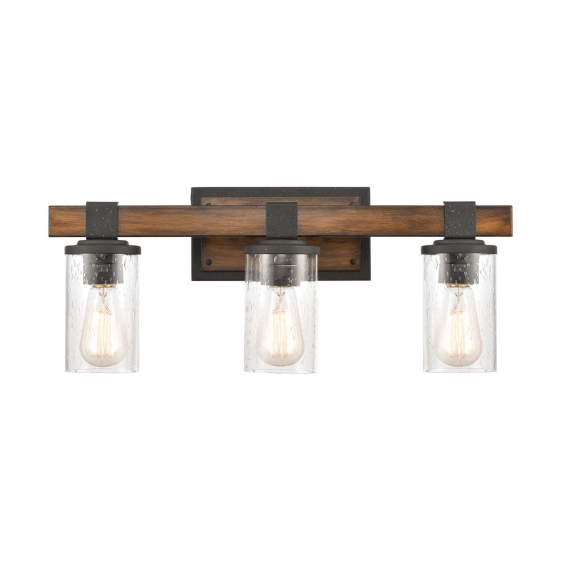 Crenshaw Vanity Light in Ballard Wood and Distressed Black with Seedy Glass by ELK Lighting