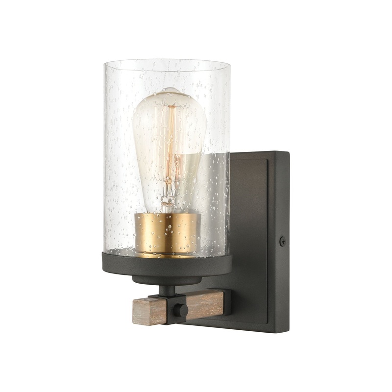 Geringer Vanity Light in Charcoal and Beechwood with Seedy Glass by ELK Lighting