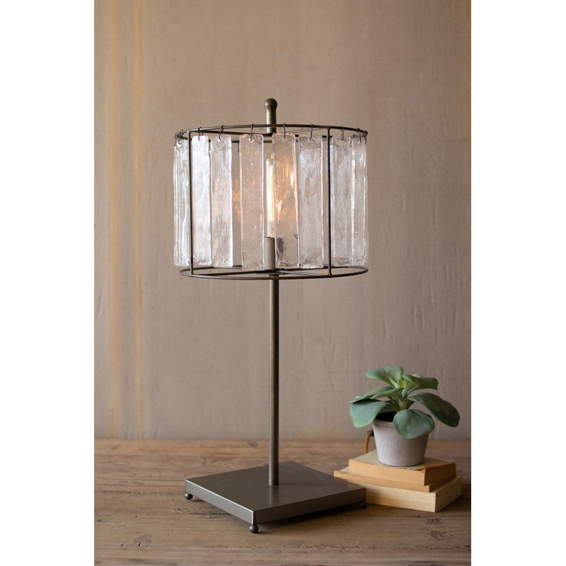 Kalalou Glass And Iron Table Top Lamp - Raw Metal