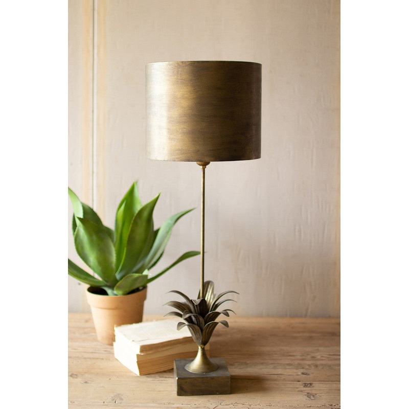 Kalalou Metal Table Lamp With Leaf Accent And Metal Shade - Ant Gold
