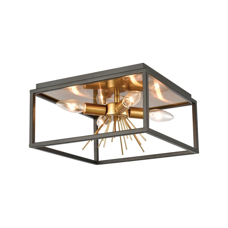 Spark 4-Light Flush Mount in Matte Black and Burnished Brass by ELK Lighting
