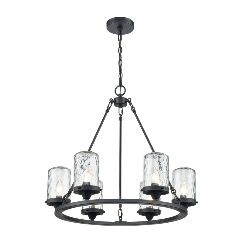 Torch 6-Light Outdoor Chandelier in Charcoal with Water Glass by ELK Lighting