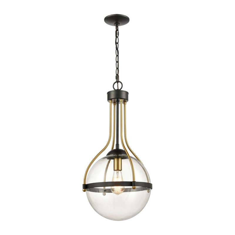 Vispon 1-Light Pendant in Matte Black and Burnished Brass with Clear Glass by ELK Lighting