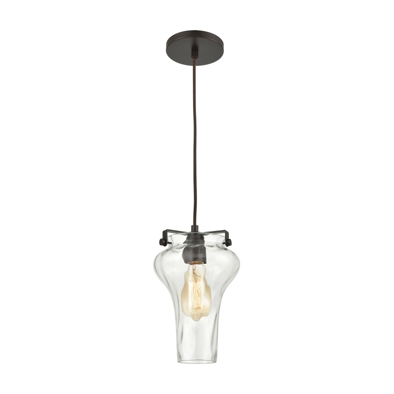 Volus 1-Light Mini Pendant in Oil Rubbed Bronze with Wavy Glass by ELK Lighting