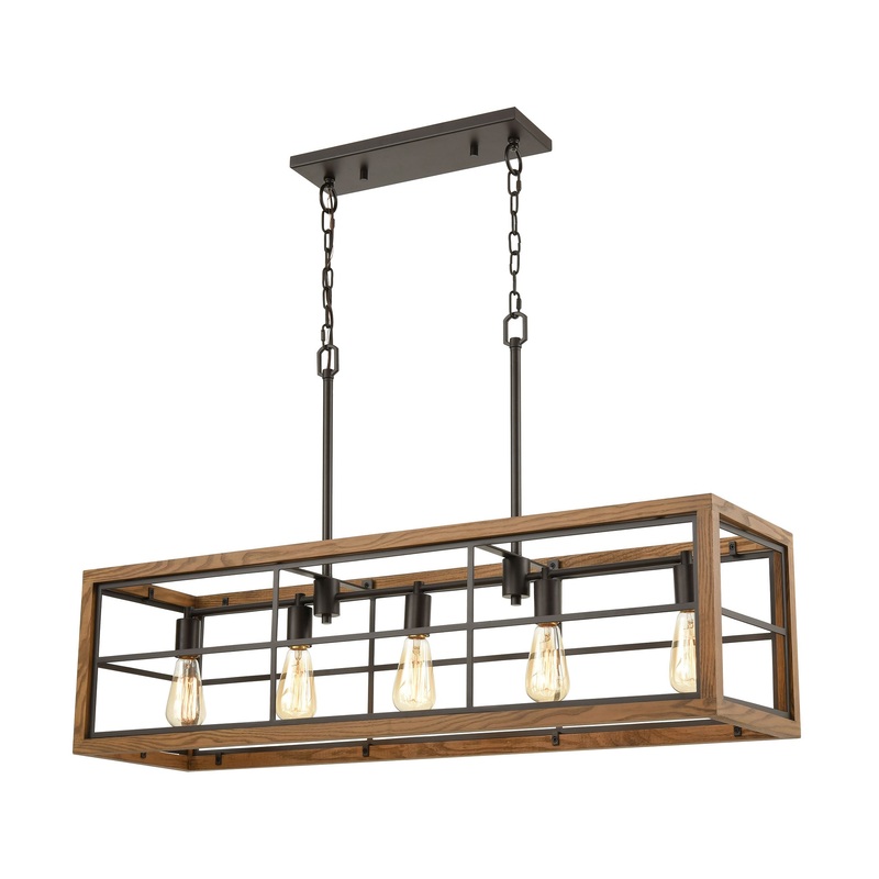 Warehouse Window 5-Light Island Light in Oil Rubbed Bronze and Medium Oak by ELK Lighting