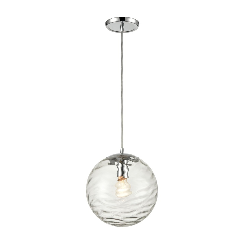 Water's Edge 1-Light Mini Pendant in Polished Chrome with Water Glass by ELK Lighting