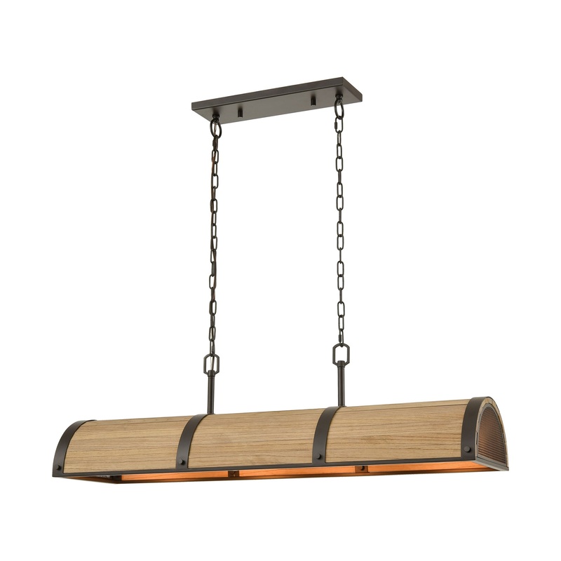 Wooden Barrel 4-Light Island Light in Oil Rubbed Bronze with Slatted Wood Shade in Natural by ELK Lighting