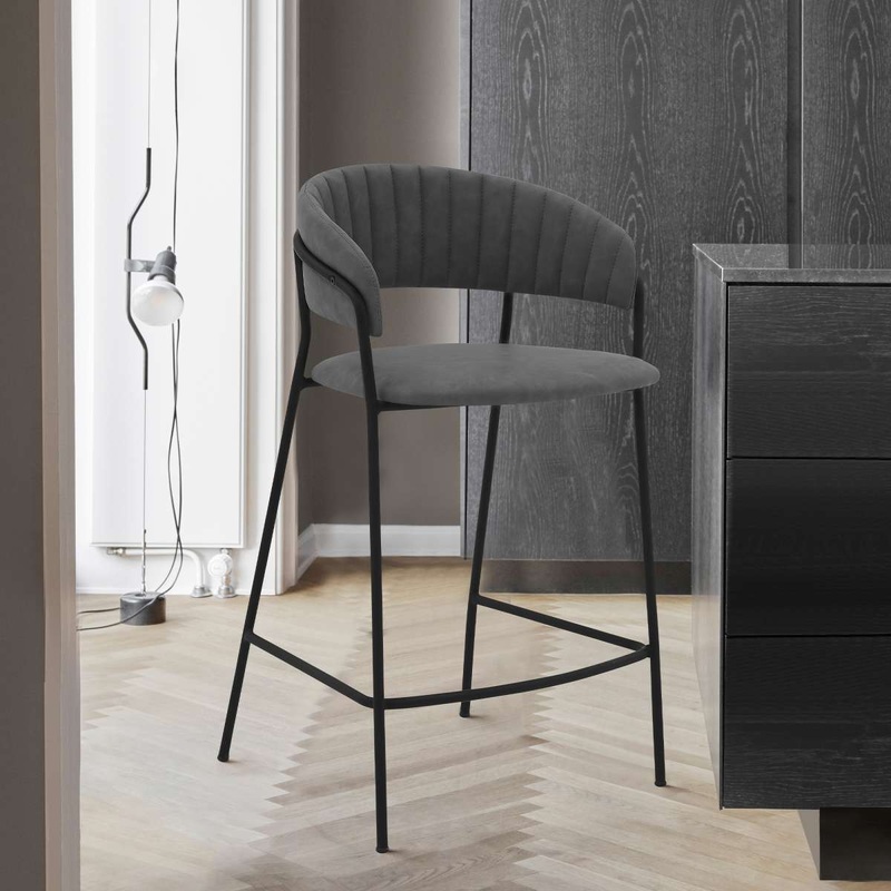 Nara 26" Gray Faux Leather and Metal Counter Height Bar Stool By Armen Living