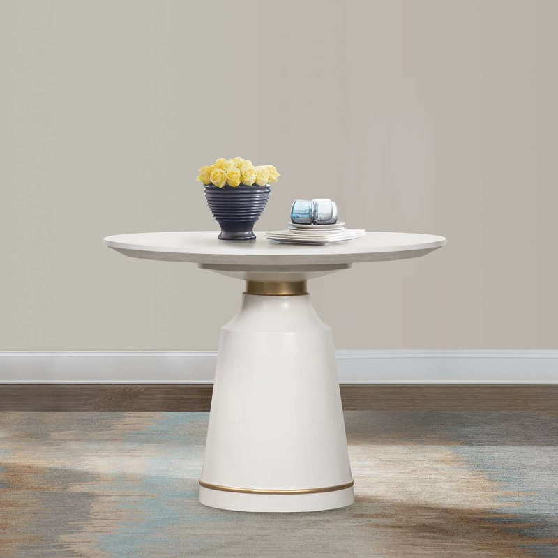 Pinni White Concrete Round Dining Table with Bronze Painted Accent By Armen Living