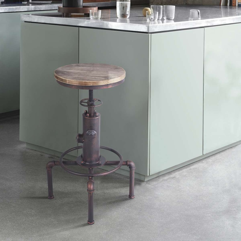 Remy Adjustable Height Pine Wood and Copper Backless Bar Stool By Armen Living