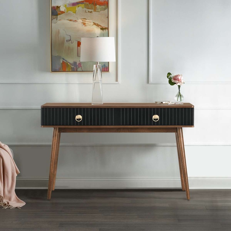 Amigo Black Veneer and Walnut Wood Console Table By Armen Living