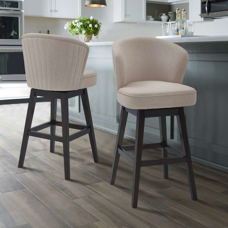 Brandy 26" Counter Height Swivel Tan Fabric and Espresso Wood Bar Stool By Armen Living