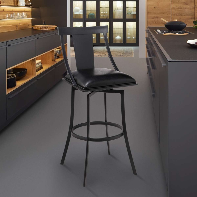 Brisbane Contemporary 26" Counter Height Barstool in Matte Black Finish and Black Faux Leather By Armen Living