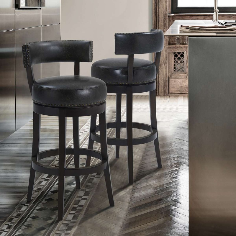 Corbin 26" Counter Height Swivel Onyx Faux Leather and Espresso Wood Bar Stool By Armen Living