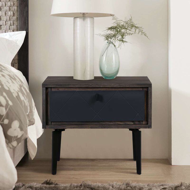 Cross Solid Oak and Metal Nightstand By Armen Living