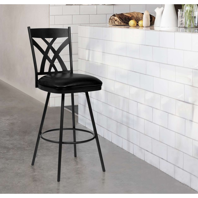 Dover 26" Counter Height Barstool in Matte Black Finish and Black Faux Leather  By Armen Living