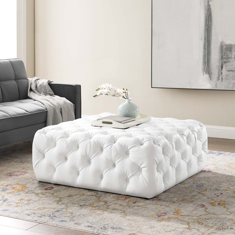 Modway Anthem Tufted Button Large Square Faux Leather Ottoman - EEI-3773