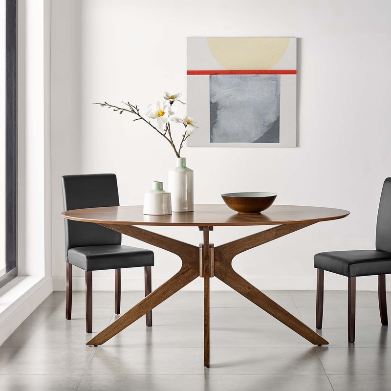 Modway Crossroads 63" Oval Wood Dining Table - EEI-3848 Walnut Grain Veneer Pedestal Base Seats Up to Eight  43*64*29