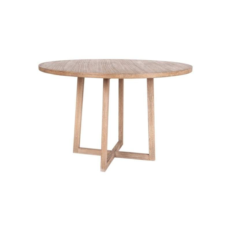 Devon Round Mindi Wood 47" Dining Table, Light Brown by Jeffan