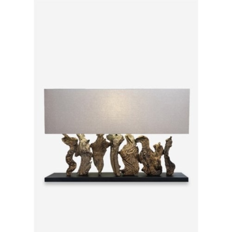 Earth Linen Box Table Lamp with Driftwood Rectangle Shade by Jeffan