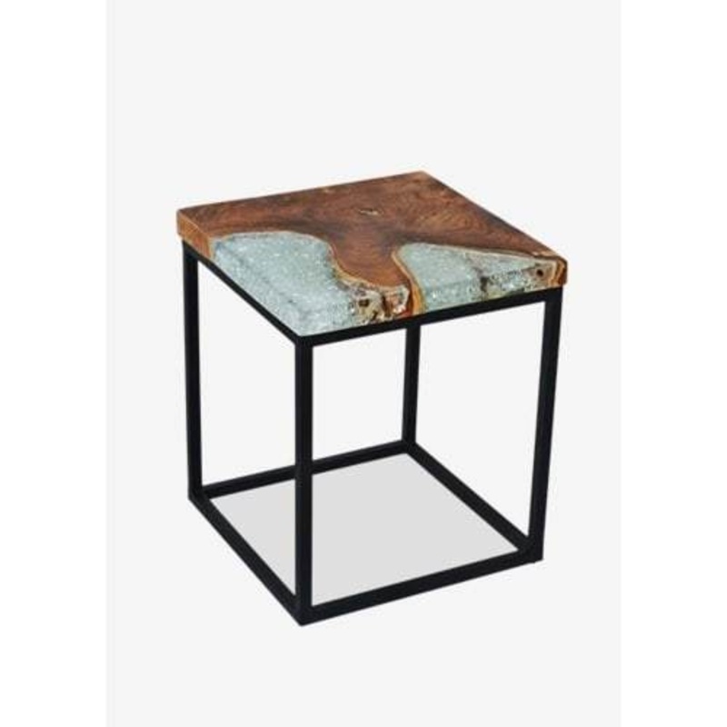 Uptown Icy Wood Square Side Table With Wrought Iron Leg by Jeffan