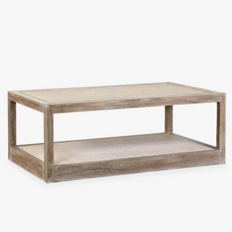 Wythe Bayur Wood Coffee Table with Woven Rattan Inset Brown and Tan by Jeffan