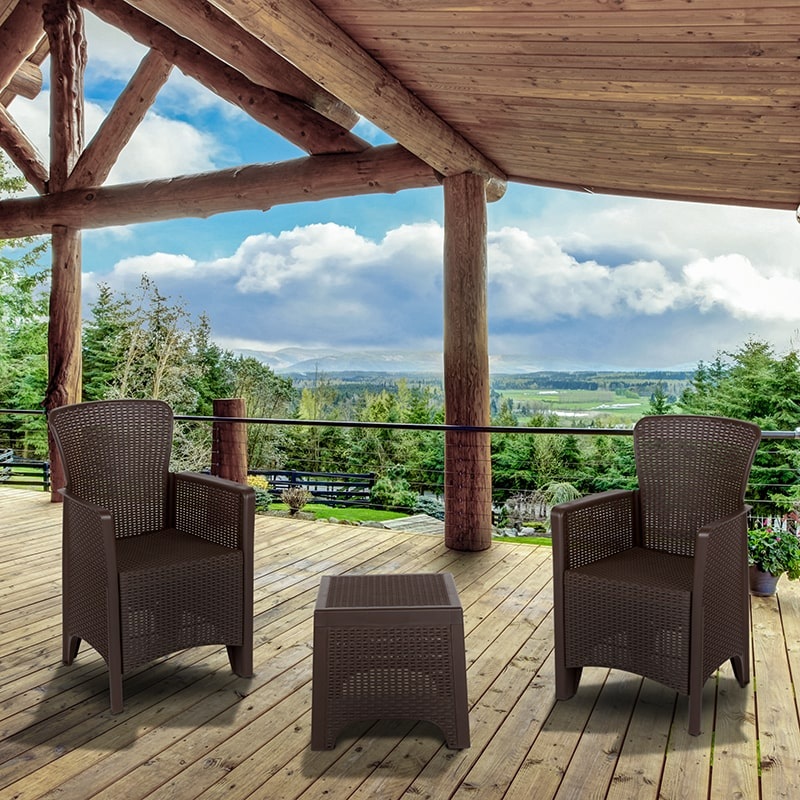Faux Rattan Plastic Chair Set with Matching Side Table by Flash Furniture